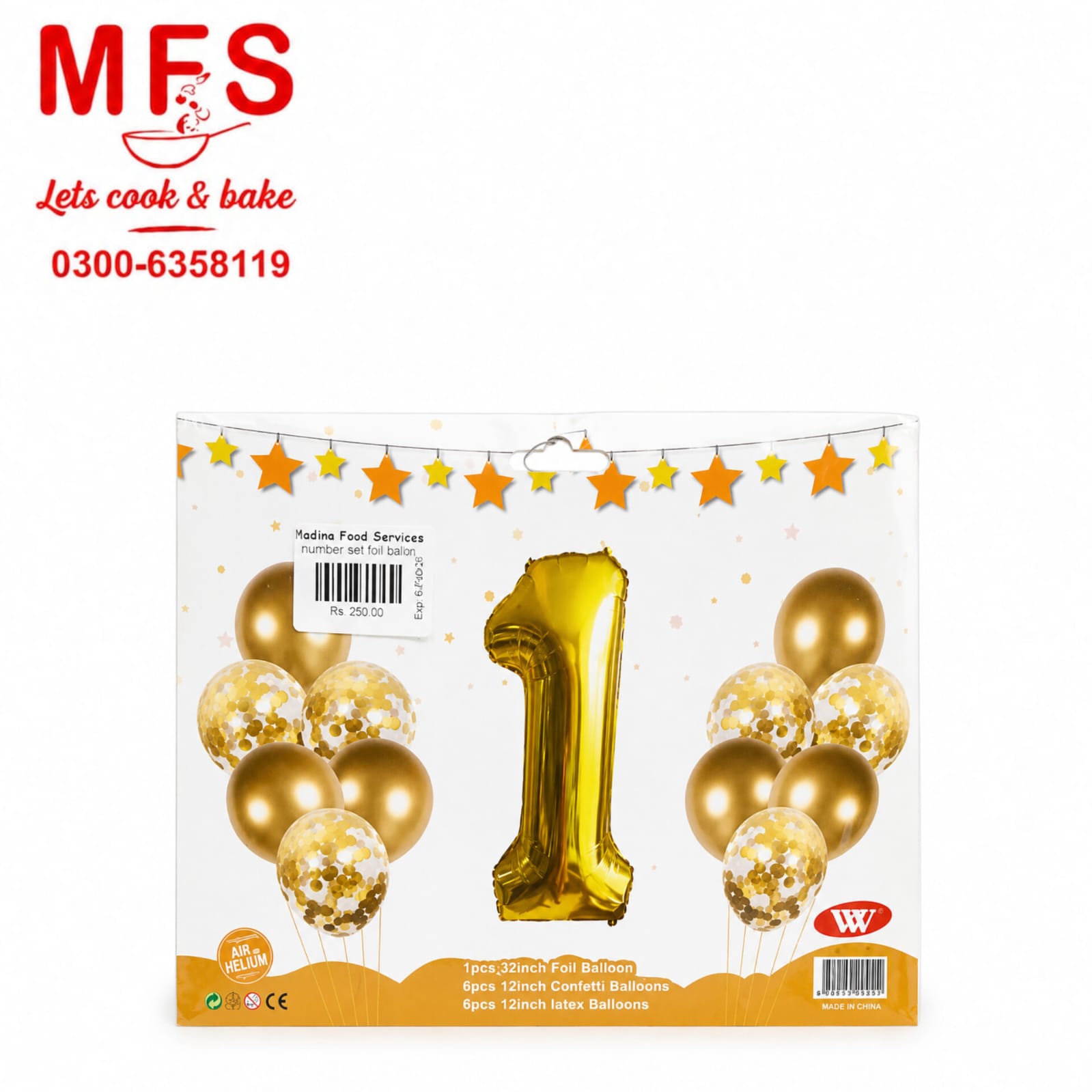 Balloons Metallic + Confetti + 32" Number 1 Golden ( pack of 13 )