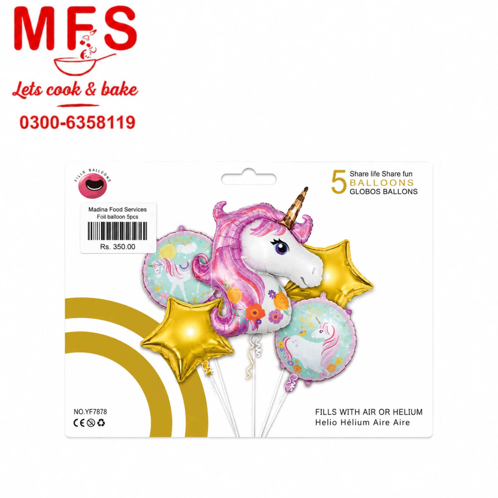 Unicorn Cartoon Foil Balloon Set - 5 Pieces For Birthday Party