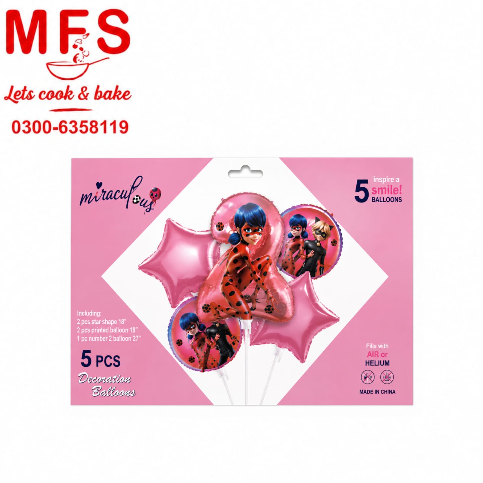 5pcs Cute Miraculous Ladybug Foil Balloon Display