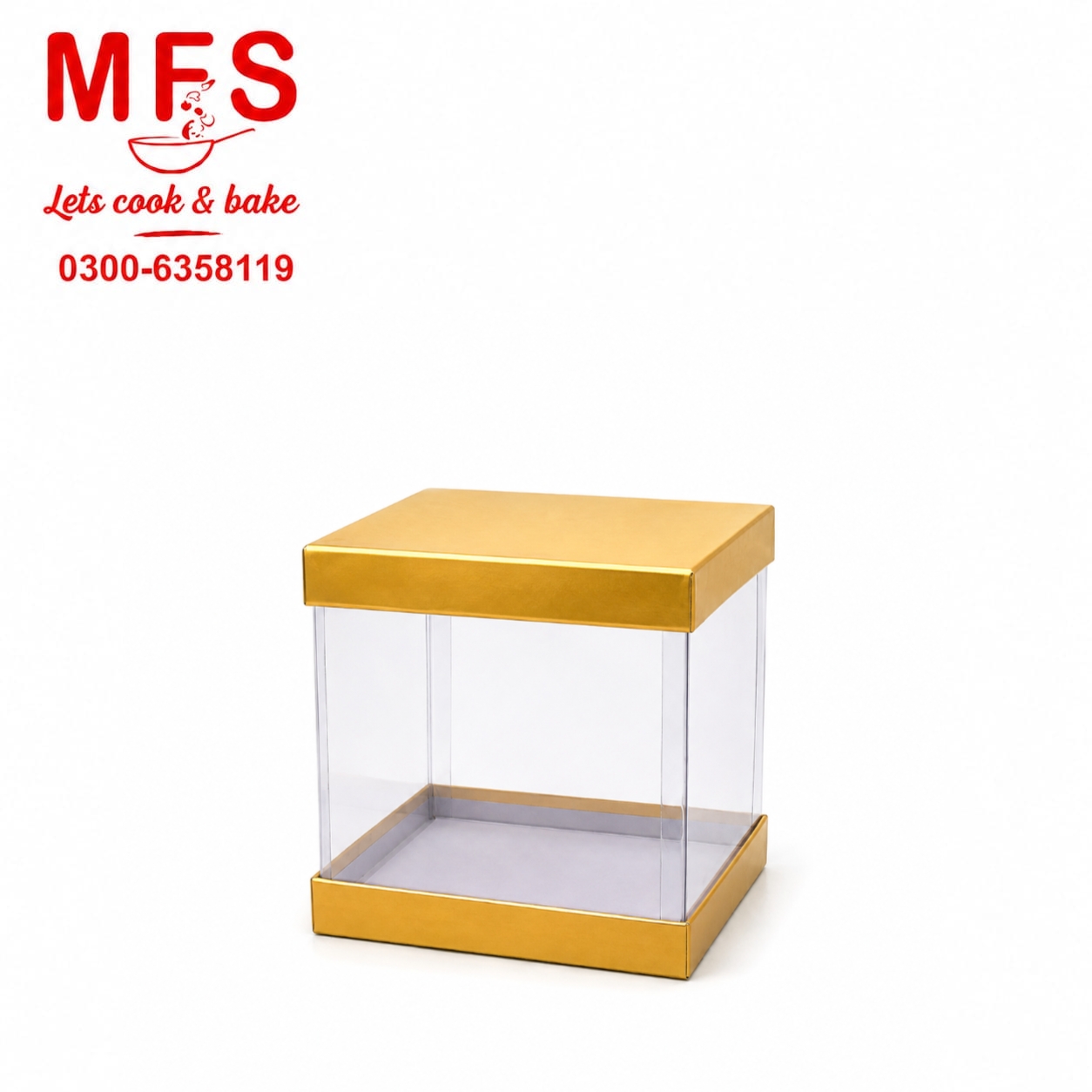 Transparent Gift Box for cakes Gold (8*8*8) Inches